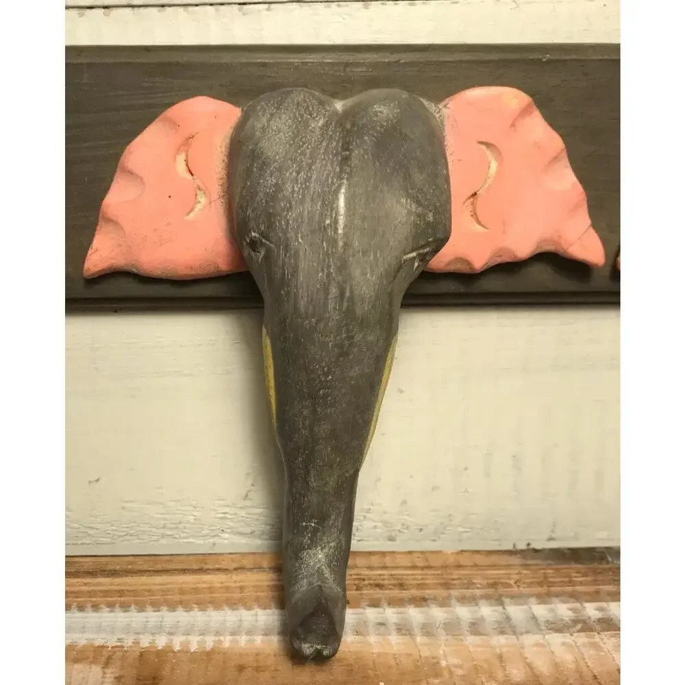 Pier 1 Imports Carved Wood Elephant Wall Coat Hat Rack 3 Hooks Nursery Decor